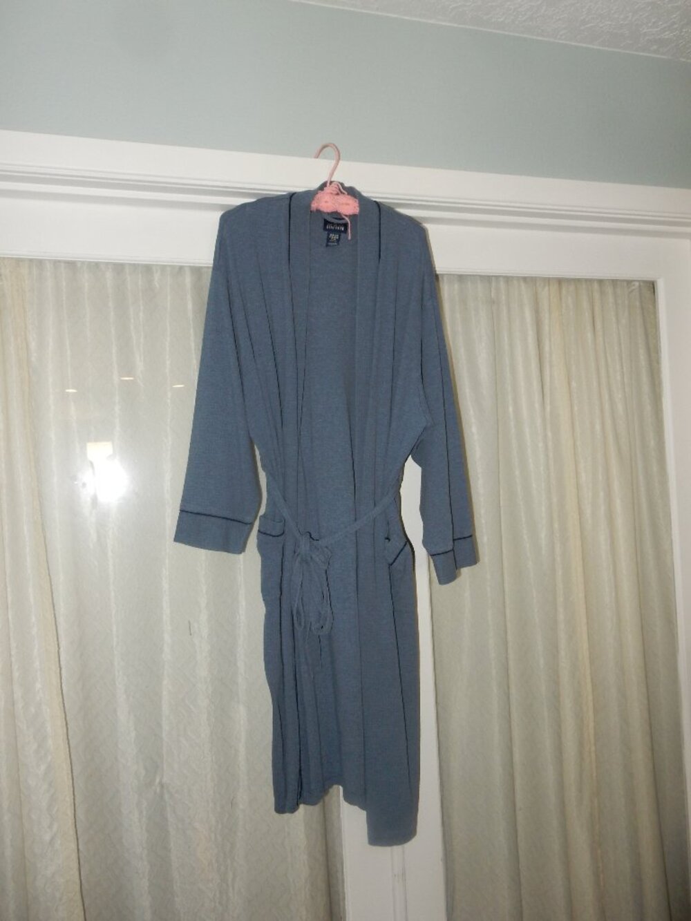 ENDS 9/1 STAFFORD blue knit mens bathrobe ONE SIZE fits L/XL